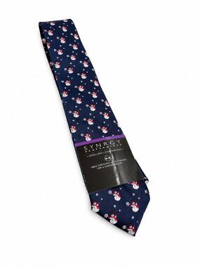 DXL Synrgy - Snowman Holiday Tie – Navy - Extra Long 63″ - NWT